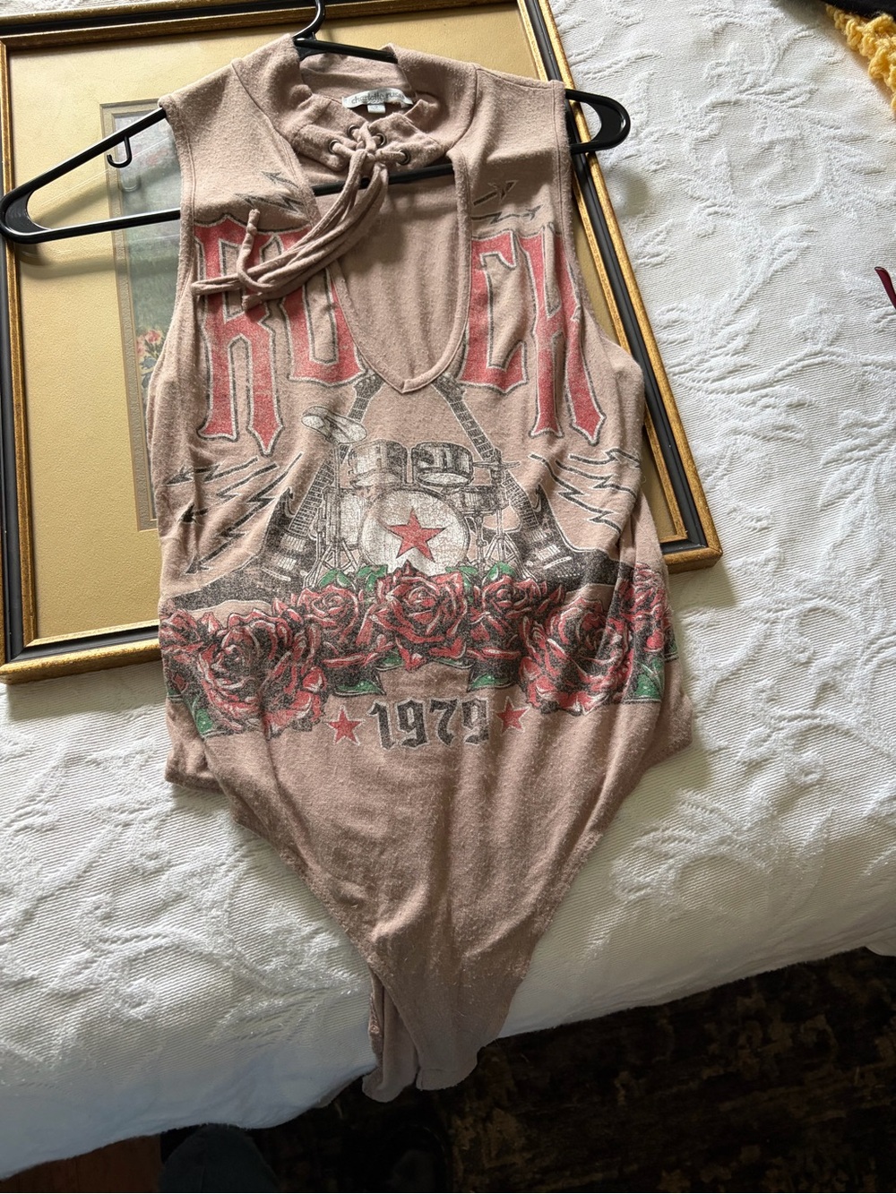 Charlotte Russe Taupe Graphic Rose Bandeau Bodysuit